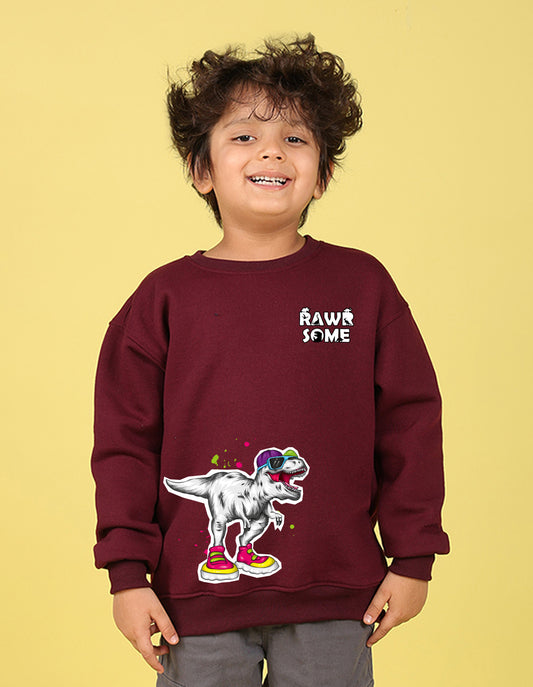 NUSYL Boy's Burgundy Dinosaur Printed Oversized Round neck Sweatshirt