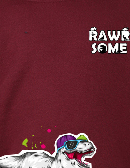 NUSYL Boy's Burgundy Dinosaur Printed Oversized Round neck Sweatshirt