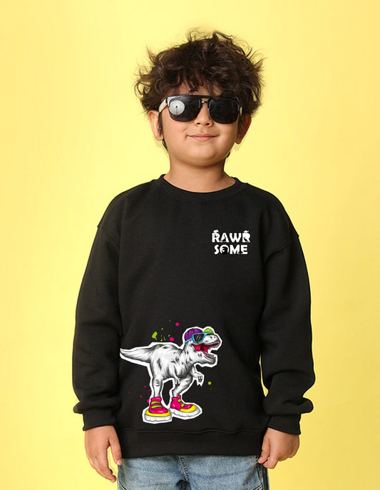 NUSYL Boy's Black Dinosaur Printed Oversized Round neck Sweatshirt