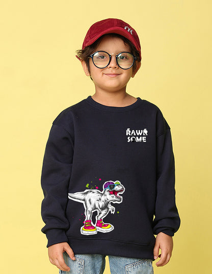 NUSYL Boy's Navy Blue Dinosaur Printed Oversized Round neck Sweatshirt