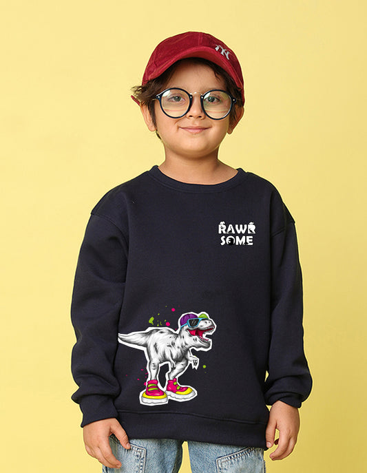 NUSYL Boy's Navy Blue Dinosaur Printed Oversized Round neck Sweatshirt