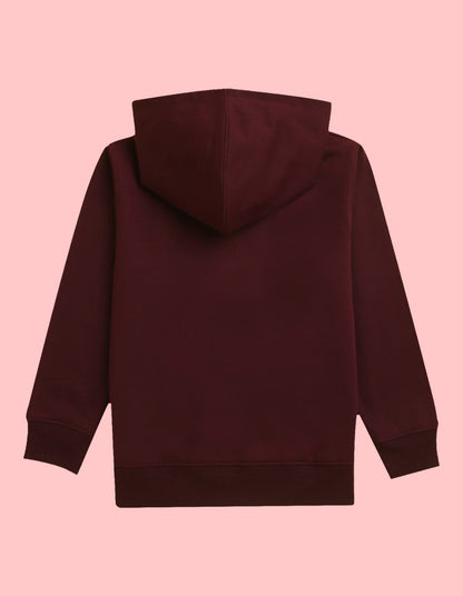 Nusyl Girls Bee Printed Burgundy Hooded Sweatshirts