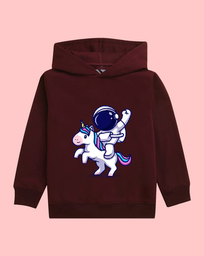 Nusyl Girls Astronaut Printed Burgundy Hooded Sweatshirts