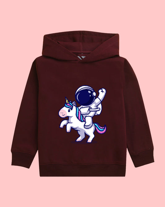 Nusyl Girls Astronaut Printed Burgundy Hooded Sweatshirts