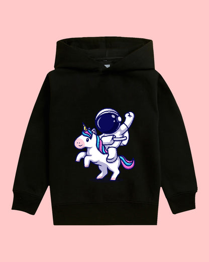 Nusyl Girls Astronaut Printed Black Hooded Sweatshirts