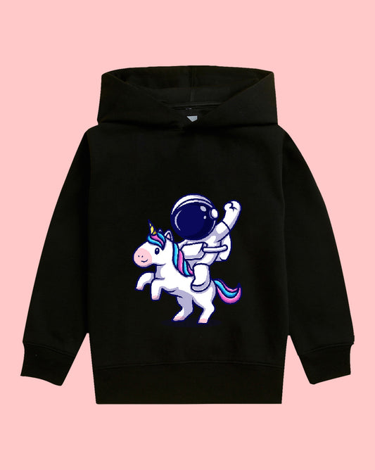 Nusyl Girls Astronaut Printed Black Hooded Sweatshirts