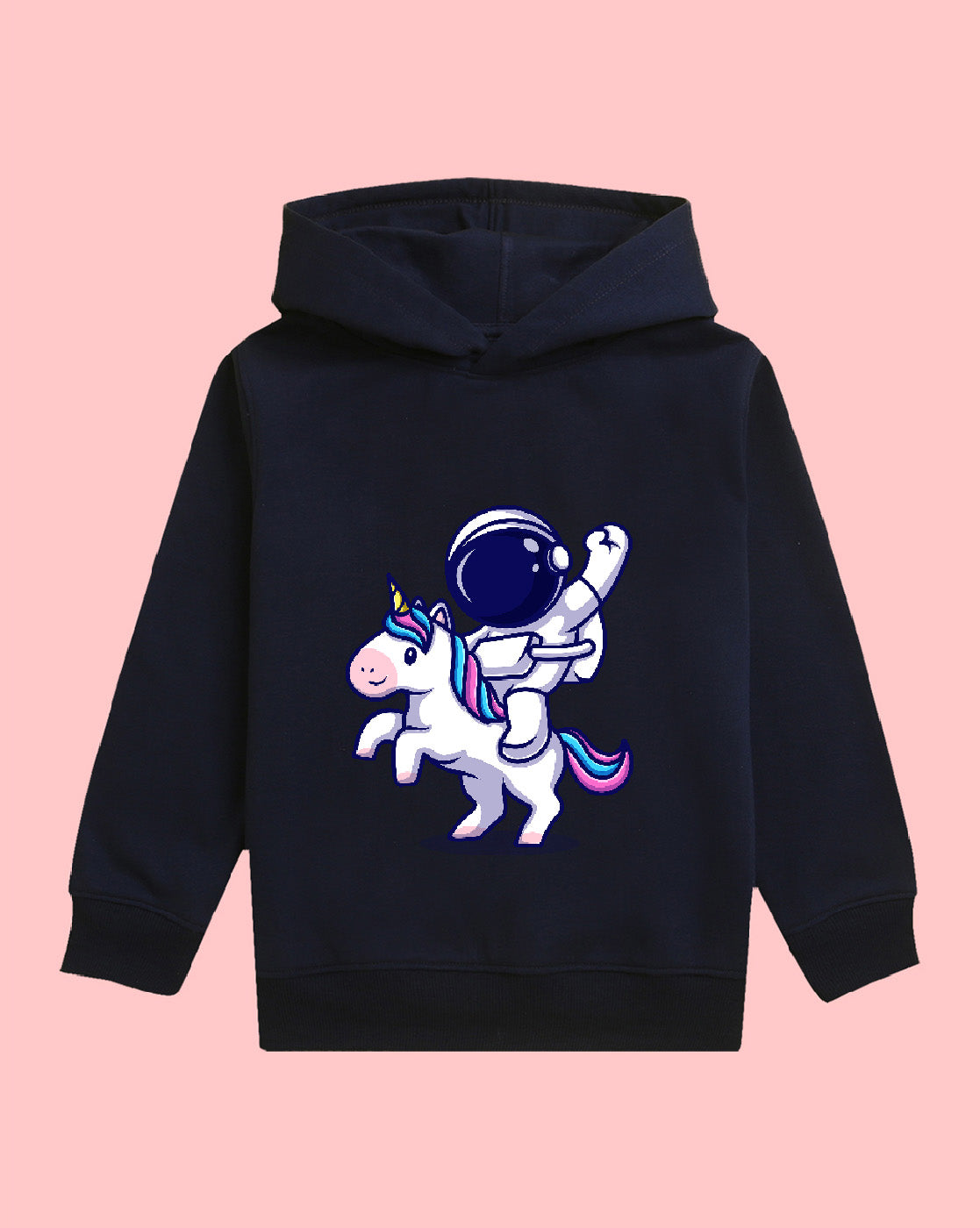 Nusyl Girls Astronaut Printed Navy Blue Hooded Sweatshirts
