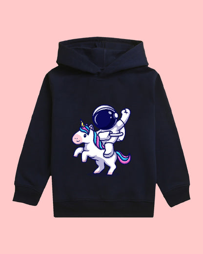 Nusyl Girls Astronaut Printed Navy Blue Hooded Sweatshirts