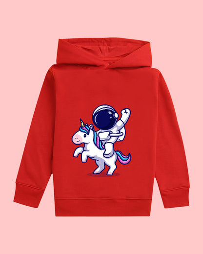 Nusyl Girls Astronaut Printed Red Hooded Sweatshirts