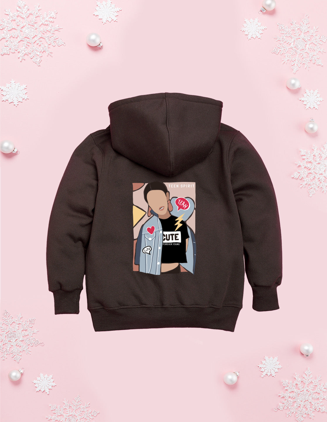 Nusyl Girl's Brown Girl & Cute text Printed hoodie