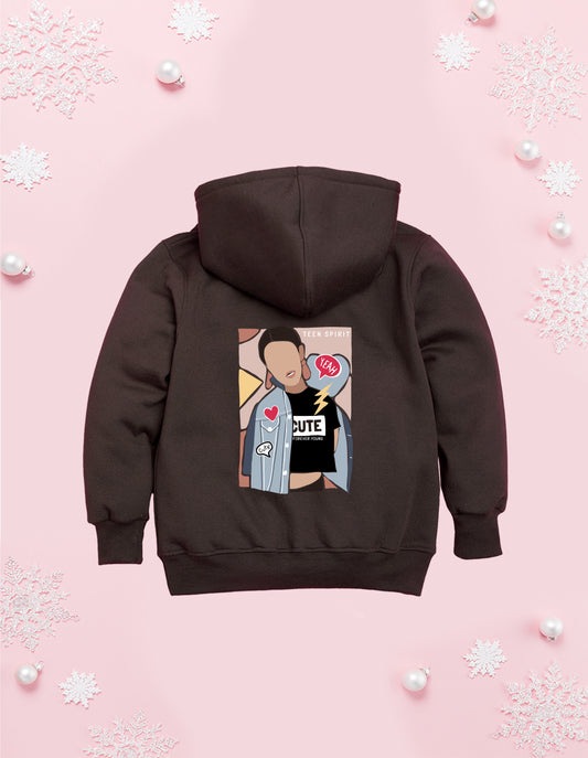 Nusyl Girl's Brown Girl & Cute text Printed hoodie