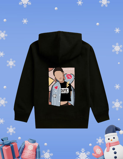 Nusyl Girl's BlackGirl & Cute text Printed hoodie