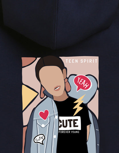 Nusyl Girl's Navy Blue Girl & Cute text Printed hoodie