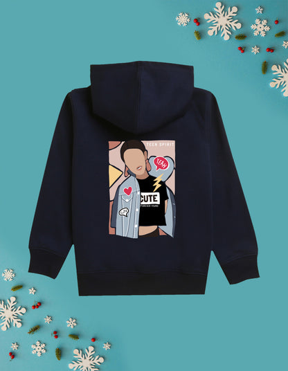 Nusyl Girl's Navy Blue Girl & Cute text Printed hoodie