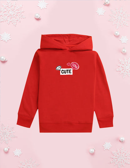 Nusyl Girl's Red Girl & Cute text Printed hoodie