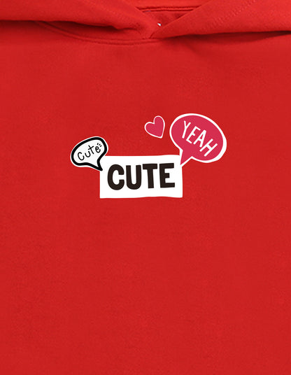 Nusyl Girl's Red Girl & Cute text Printed hoodie