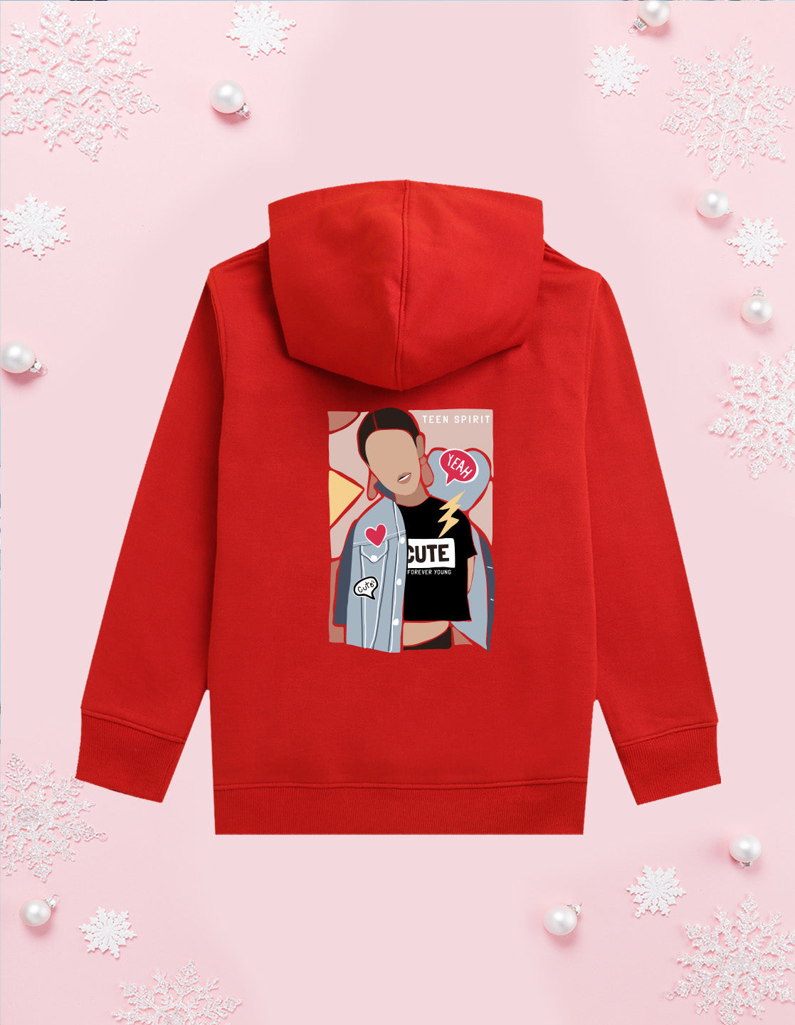 Nusyl Girl's Red Girl & Cute text Printed hoodie