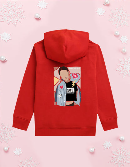Nusyl Girl's Red Girl & Cute text Printed hoodie
