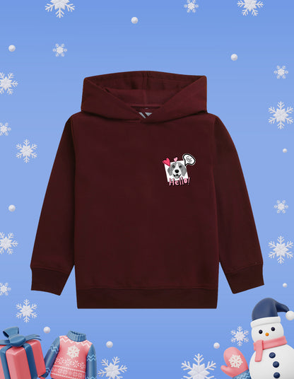Nusyl Girl's burgundy Dog & hellow text Printed hoodie