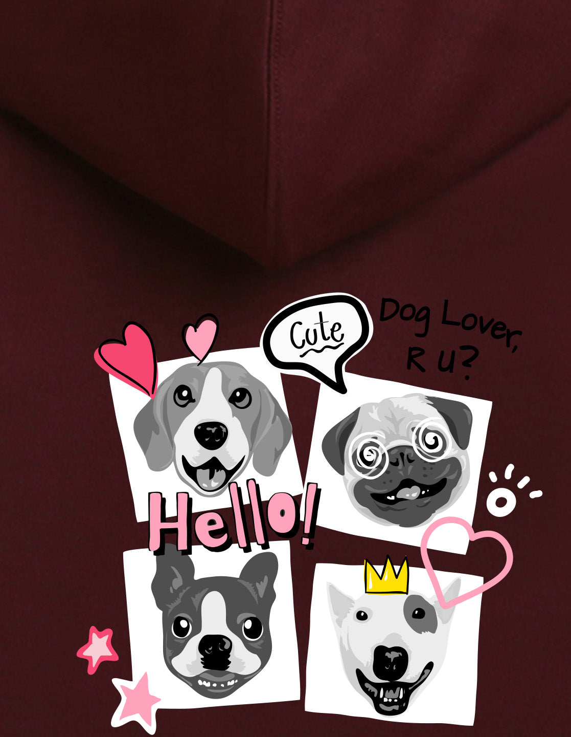 Nusyl Girl's burgundy Dog & hellow text Printed hoodie
