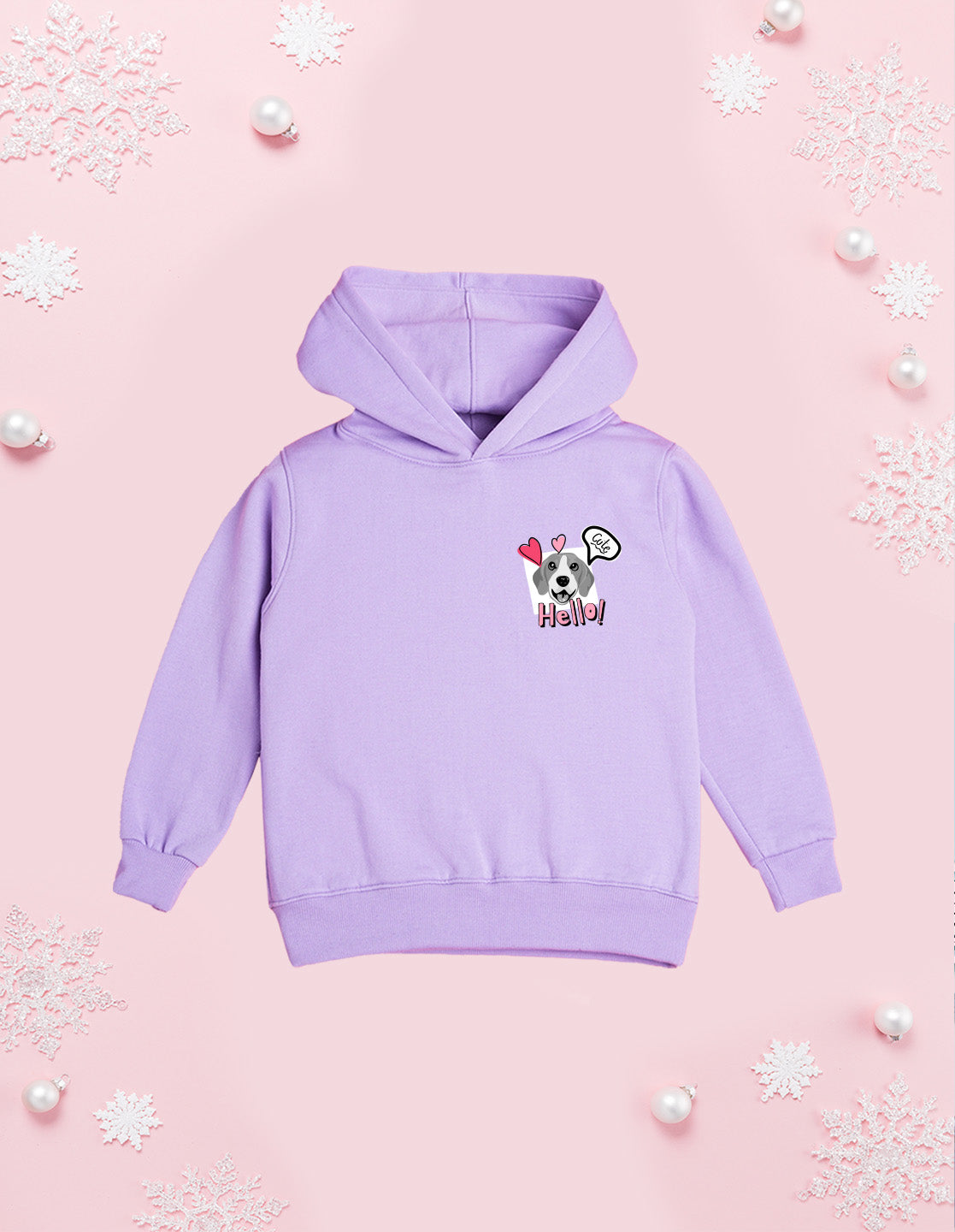 Nusyl Girl's Lilac Dog & hellow text Printed hoodie
