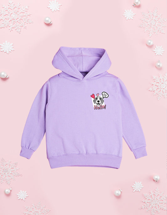 Nusyl Girl's Lilac Dog & hellow text Printed hoodie