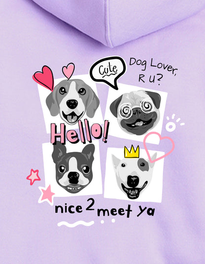 Nusyl Girl's Lilac Dog & hellow text Printed hoodie