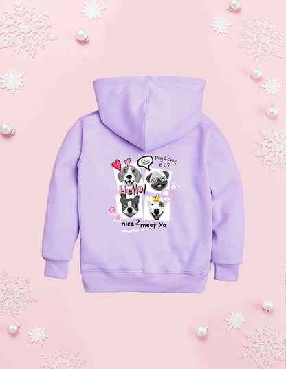 Nusyl Girl's Lilac Dog & hellow text Printed hoodie