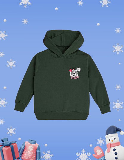 Nusyl Girl's Olive Dog & hellow text Printed hoodie