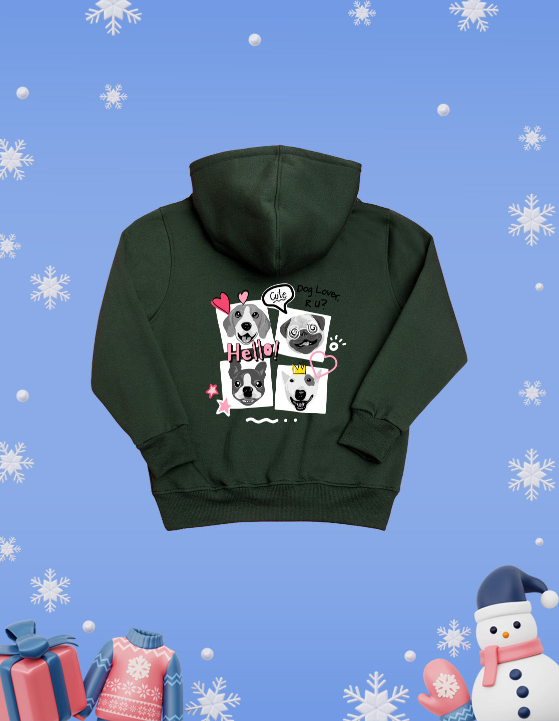 Nusyl Girl's Olive Dog & hellow text Printed hoodie