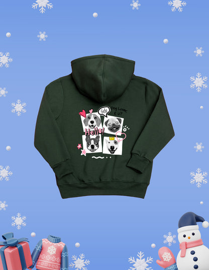 Nusyl Girl's Olive Dog & hellow text Printed hoodie