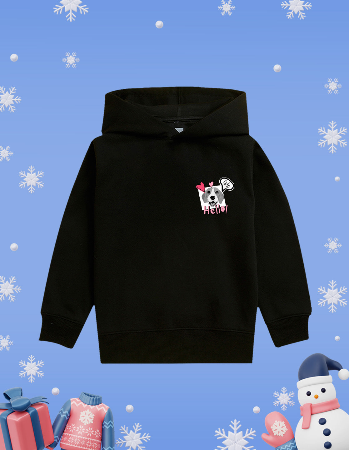 Nusyl Girl's Black Dog & hellow text Printed hoodie