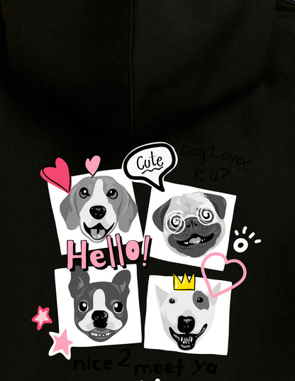 Nusyl Girl's Black Dog & hellow text Printed hoodie