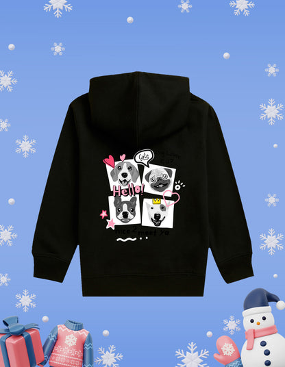 Nusyl Girl's Black Dog & hellow text Printed hoodie