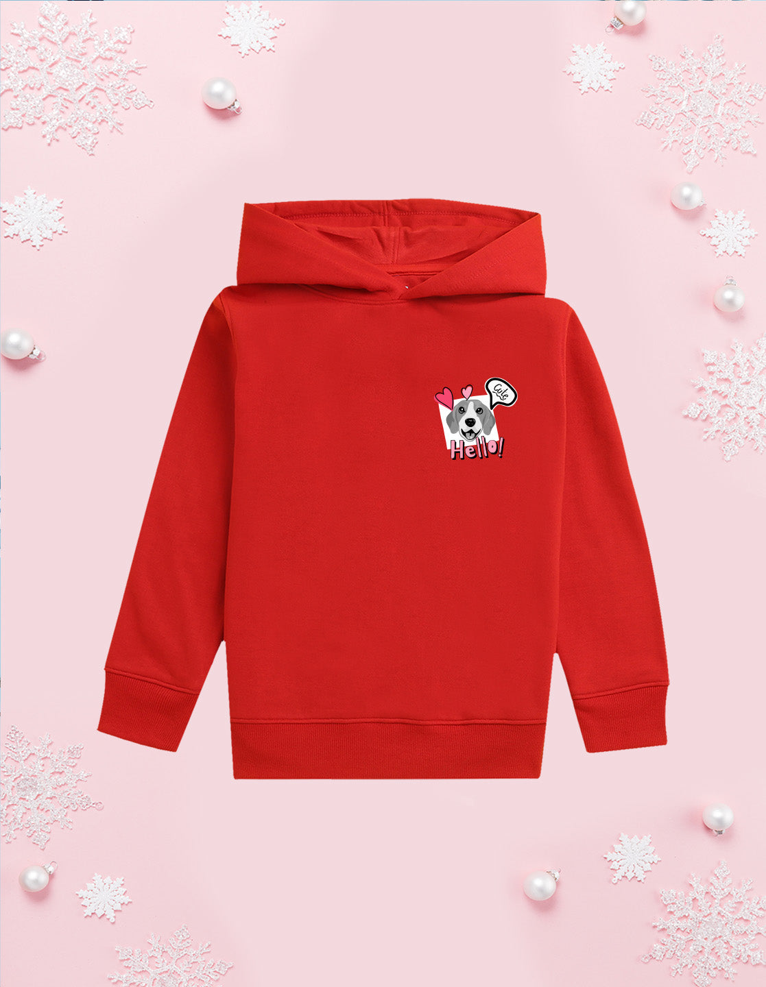 Nusyl Girl's Red Dog & hellow text Printed hoodie