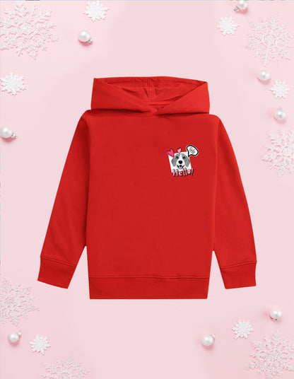 Nusyl Girl's Red Dog & hellow text Printed hoodie