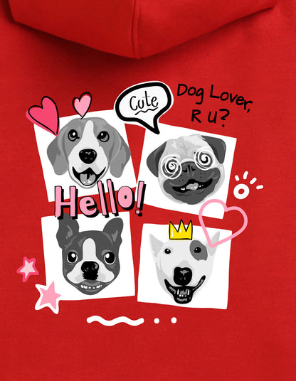 Nusyl Girl's Red Dog & hellow text Printed hoodie