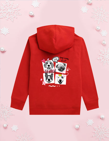 Nusyl Girl's Red Dog & hellow text Printed hoodie