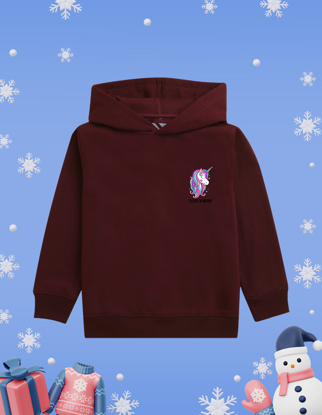 Nusyl Girl's burgundy I believe in unicorns Printed hoodie
