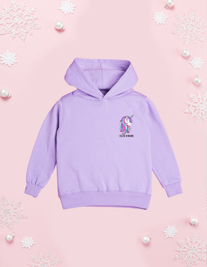 Nusyl Girl's Lilac I believe in unicorns Printed hoodie