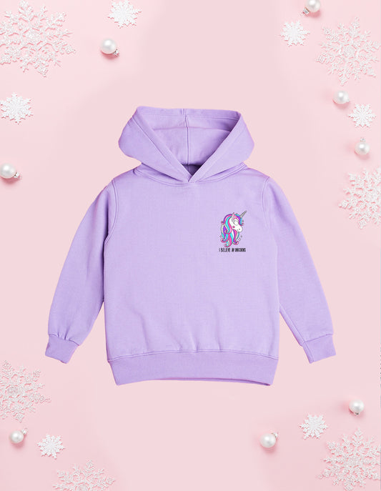 Nusyl Girl's Lilac I believe in unicorns Printed hoodie