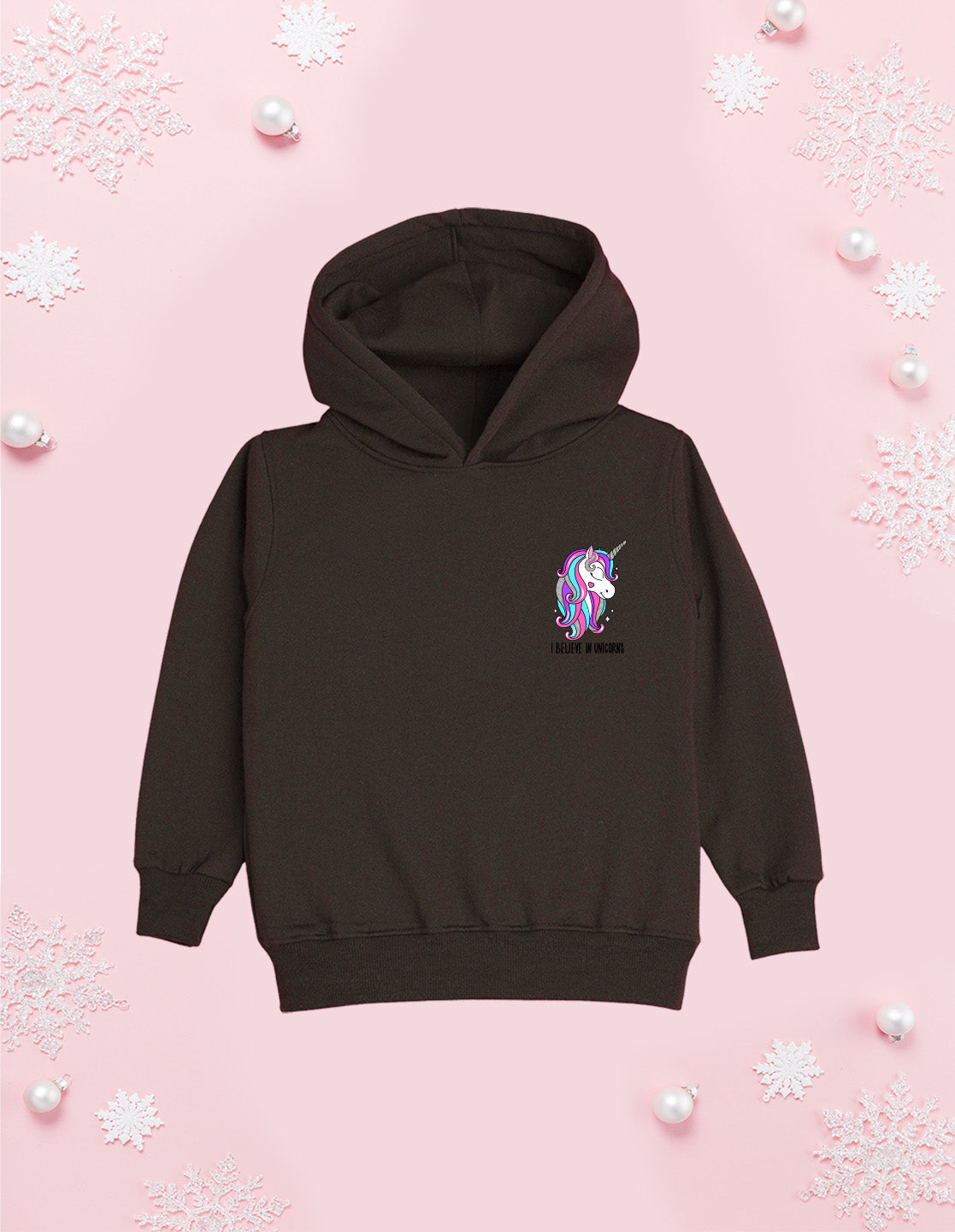 Nusyl Girl's Brown I believe in unicorns Printed hoodie