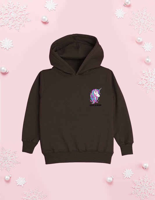 Nusyl Girl's Brown I believe in unicorns Printed hoodie