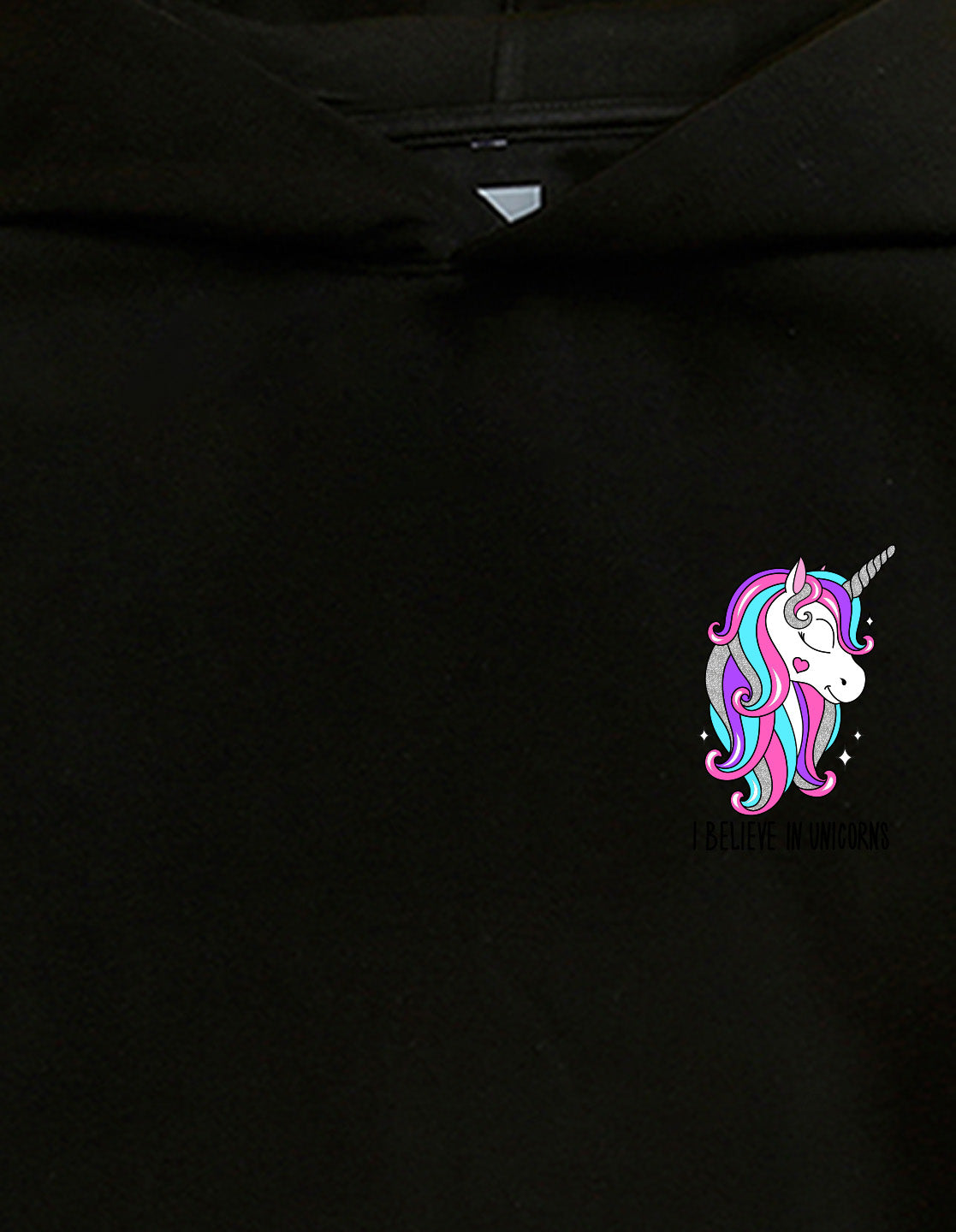 Nusyl Girl's Black I believe in unicorns Printed hoodie
