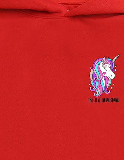 Nusyl Girl's Red I believe in unicorns Printed hoodie