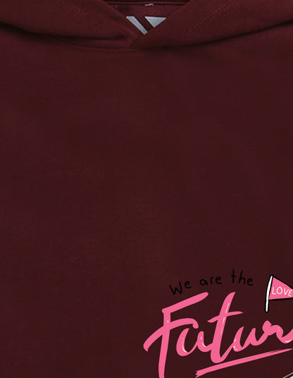 Nusyl Girl's burgundy we are the  future love text Printed hoodie