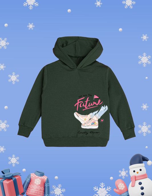 Nusyl Girl's Olive we are the  future love text Printed hoodie