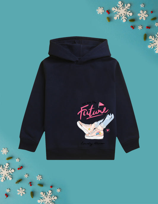 Nusyl Girl's Navy Blue we are the  future love text Printed hoodie