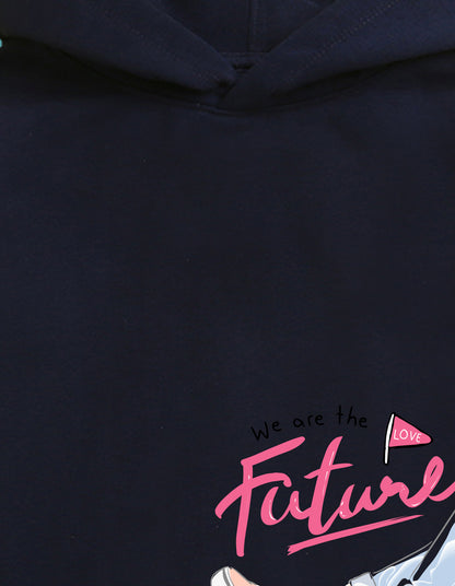 Nusyl Girl's Navy Blue we are the  future love text Printed hoodie