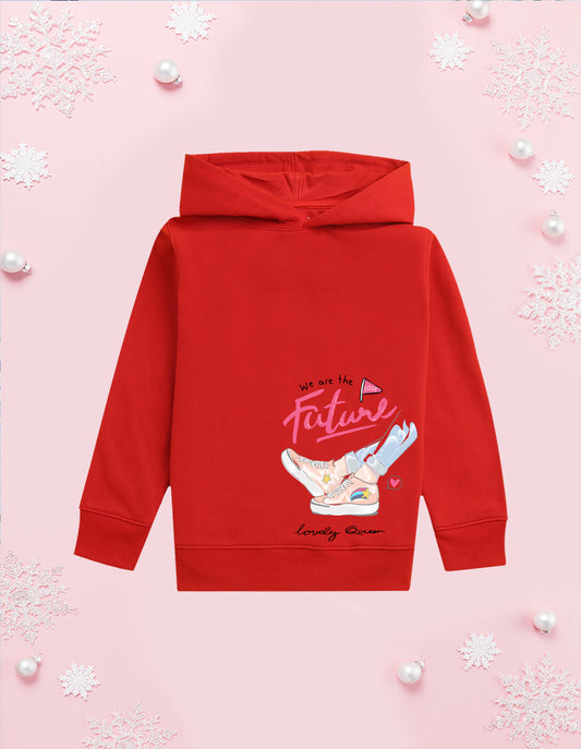 Nusyl Girl's Red we are the  future love text Printed hoodie